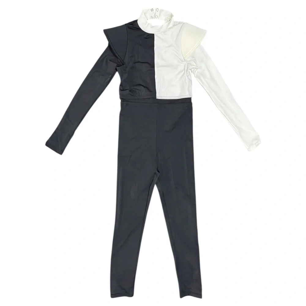 Weissman Showtime | Power Modern Black and White Colorblock Unitard, Size LC